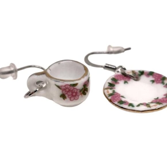 ❤️ FREE Plate Cup Mug Toile Floral Boho Classy Party Art Chic Hipster Earrings - Picture 8 of 8